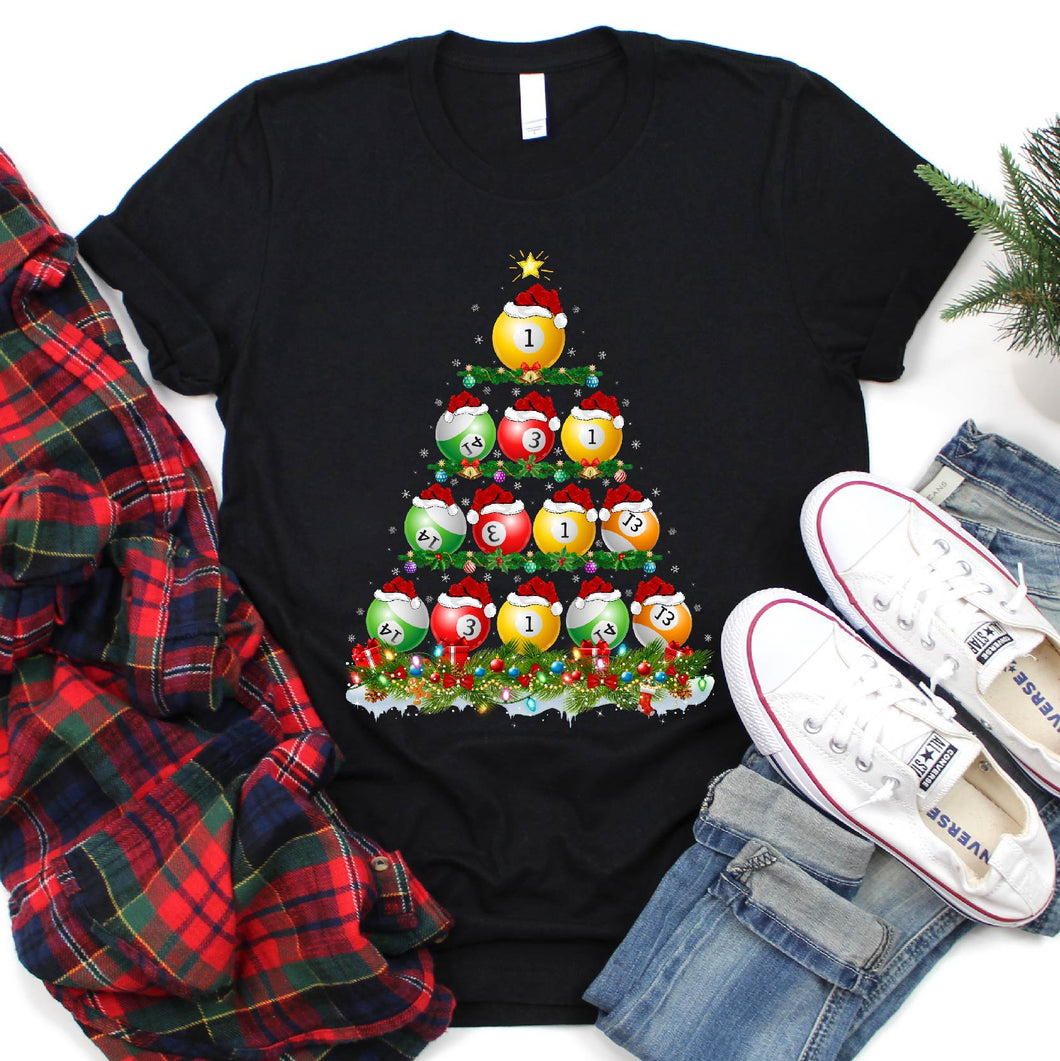 Billiards Sport Christmas Tree Shirt Billiards Sport Christmas T-Shirt for Men Women Girl Kids