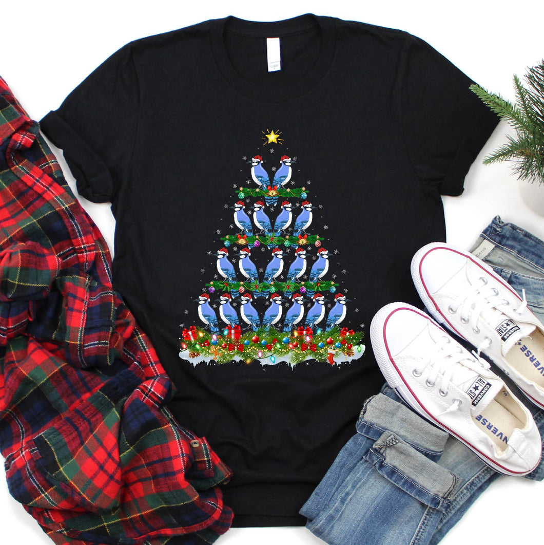 Blue Jay Bird Christmas Tree Shirt Blue Jay Bird Christmas T-Shirt for Men Women