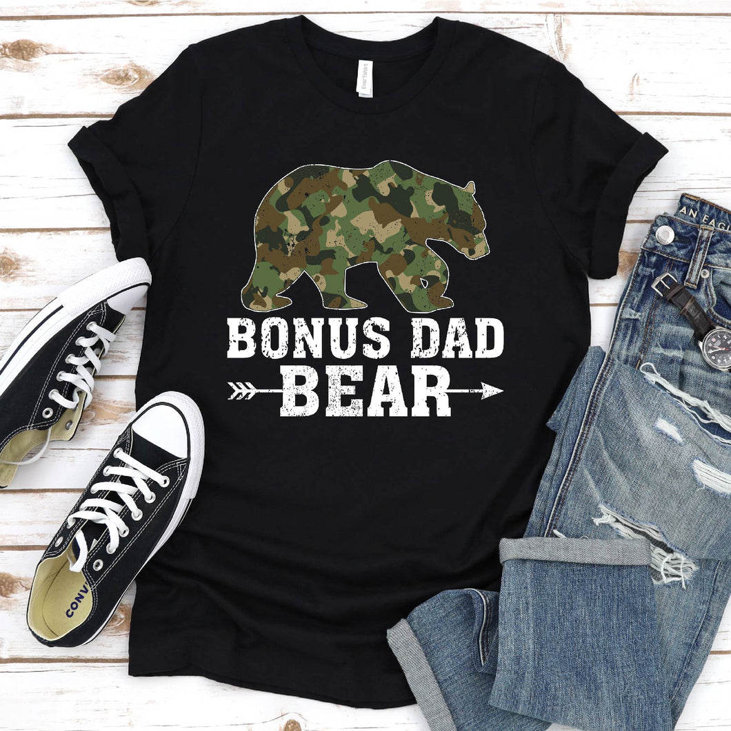 Bear Lover Camouflage Army Military Bonus Dad Bear Fathers Day T-shirt