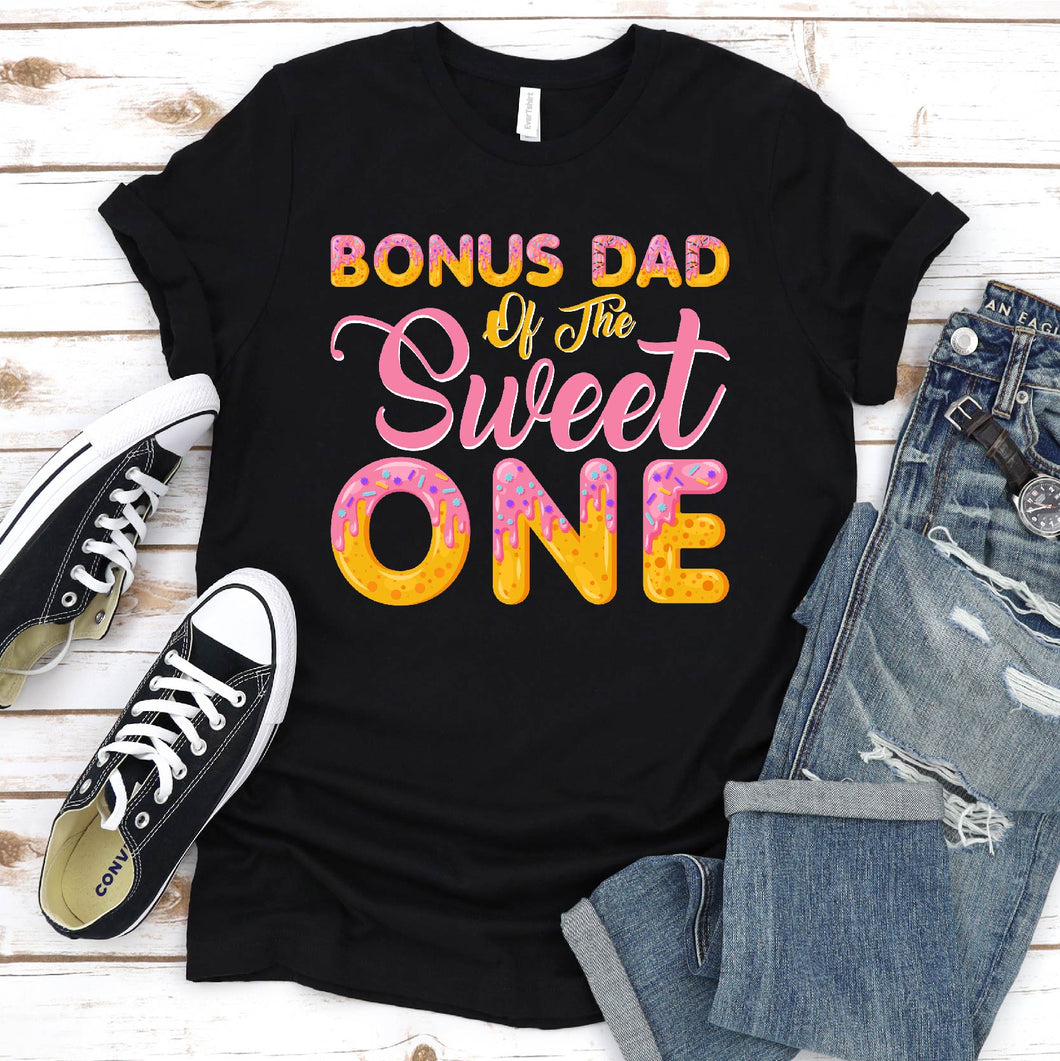 Bonus Dad of Sweet One First Birthday Party Matching Family Donut T-Shirt