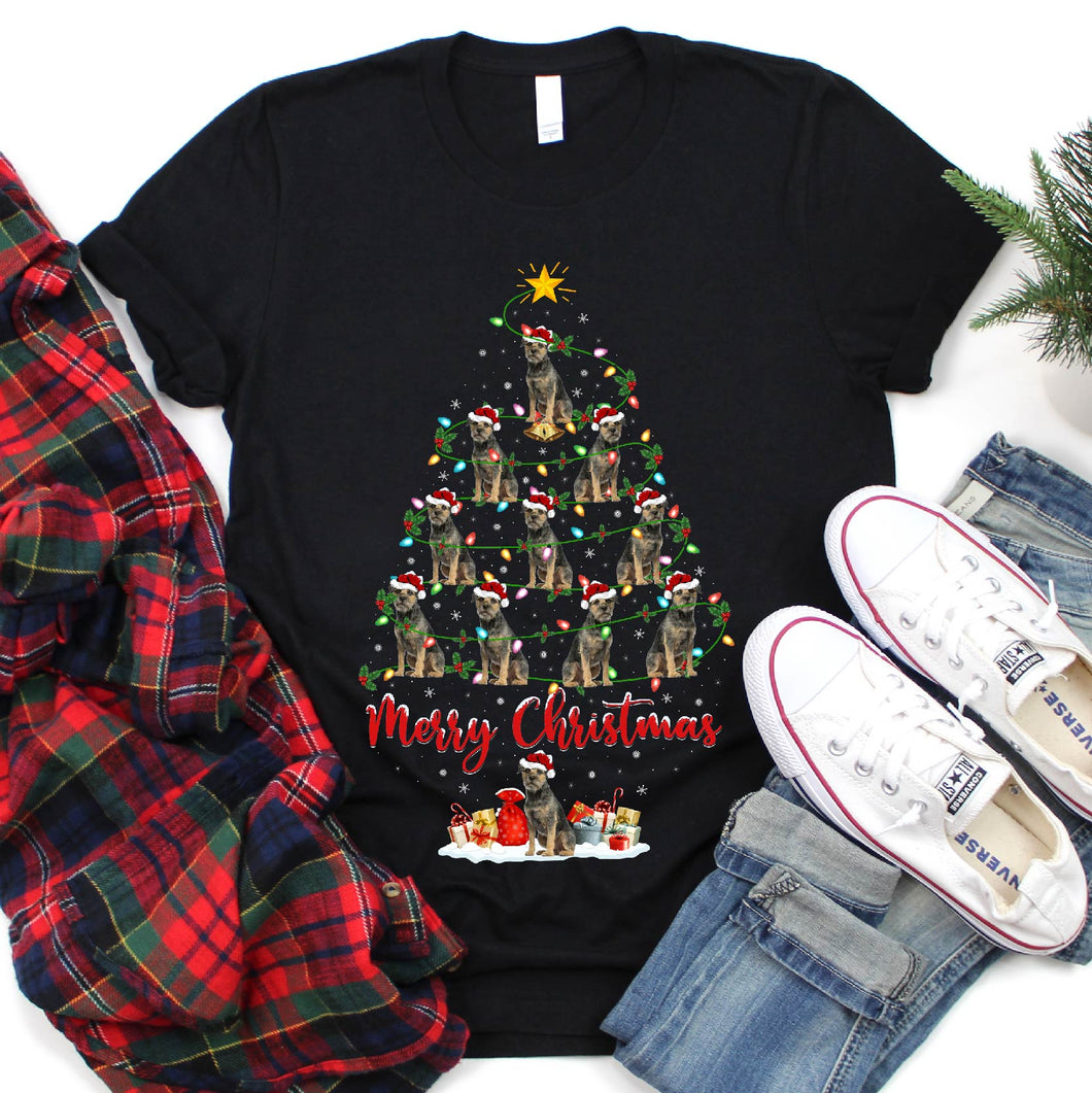 Xmas Lighting Border Terrier Merry Christmas Tree T-Shirt for Men Women Girl Kids