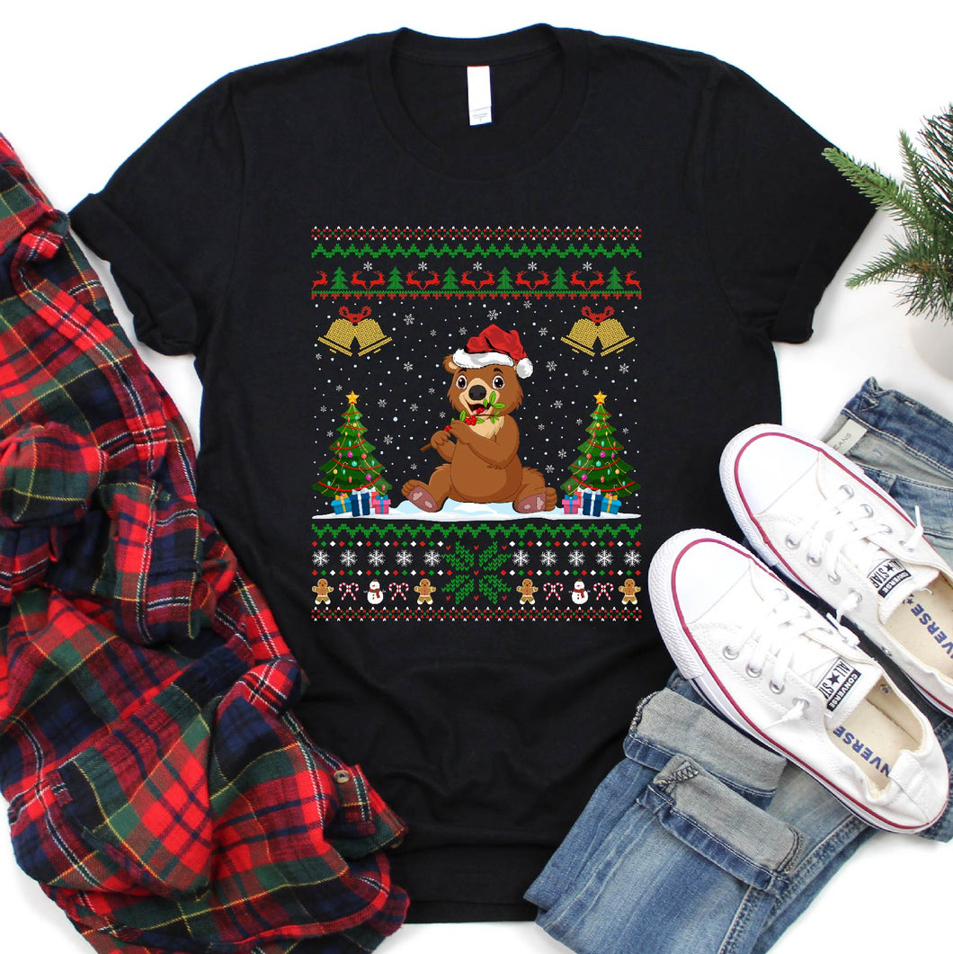 Brown Bear Lover Xmas Santa Hat Ugly Brown Bear Christmas T-Shirt
