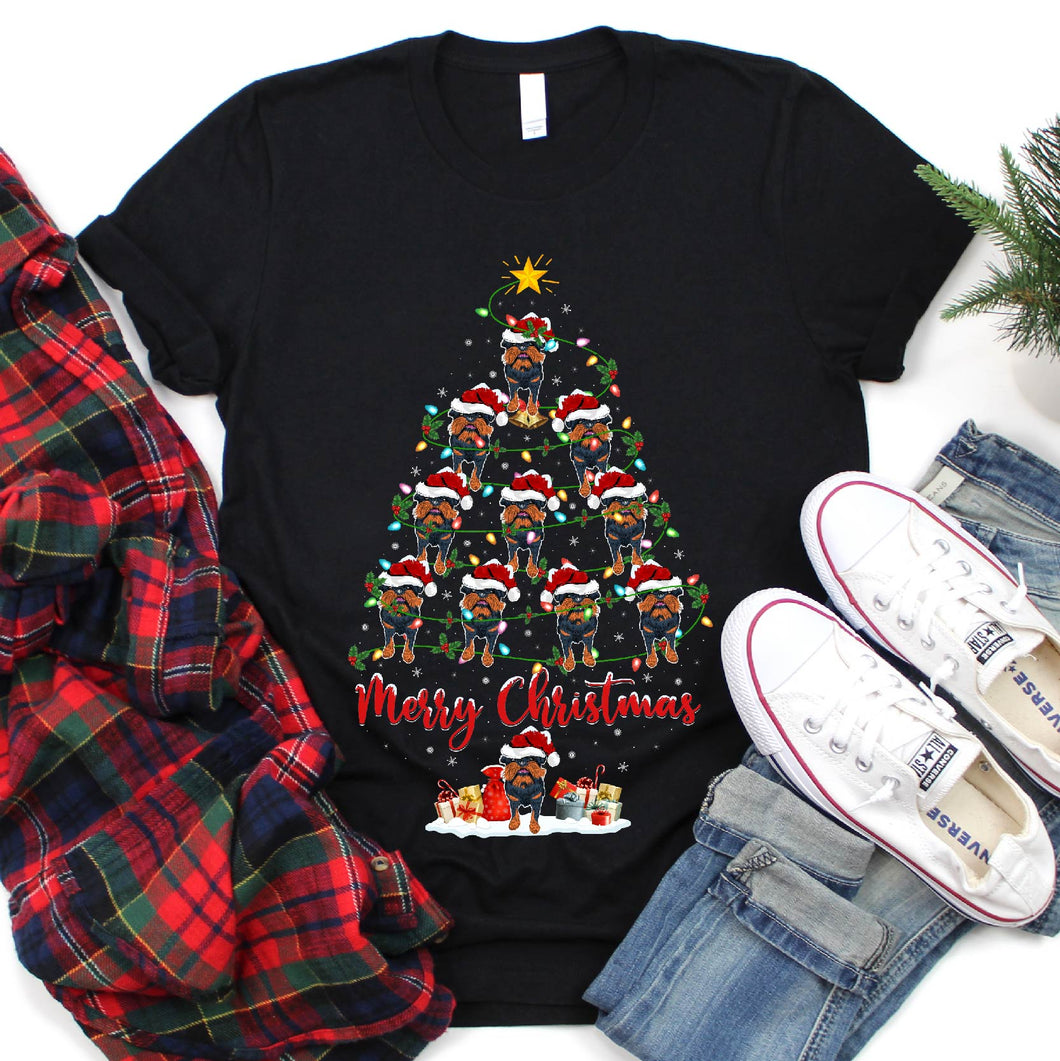 Xmas Lighting Brussels Griffon Merry Christmas Tree T-Shirt for Men Women Girl Kids