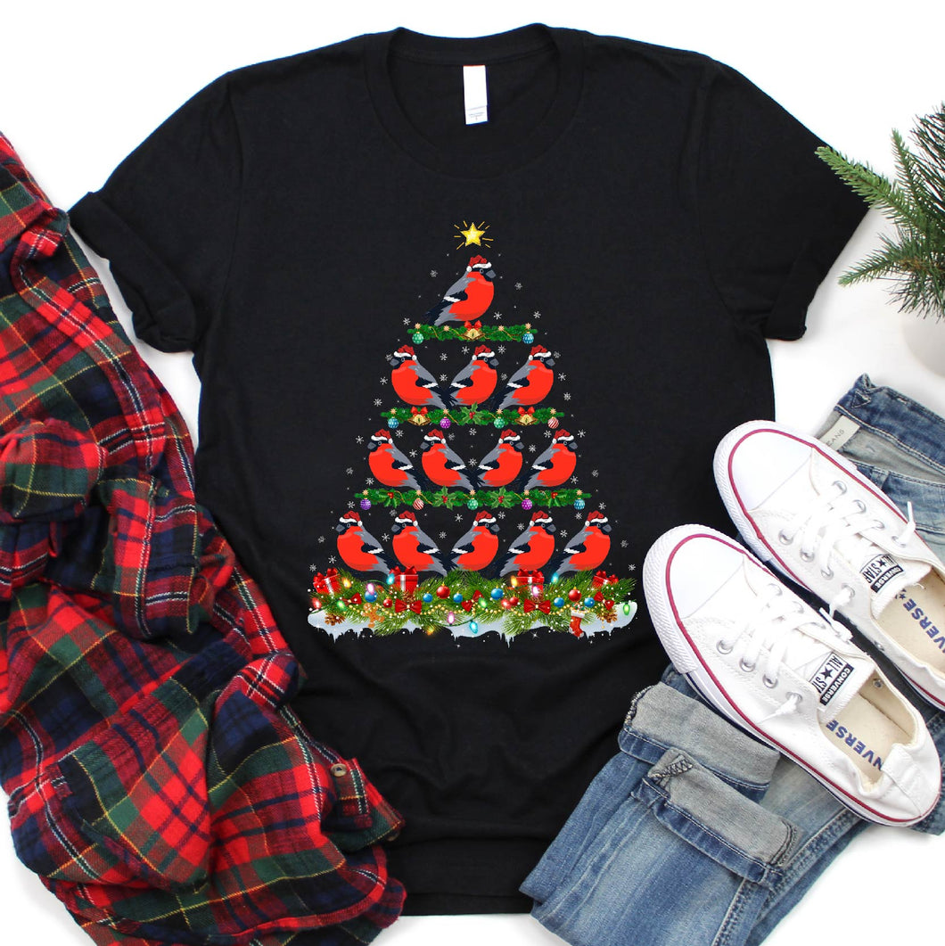 Bullfinch Bird Christmas Tree Shirt Bullfinch Bird Christmas T-Shirt for Men Women