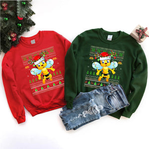 Ugly Bumble Bee Reindeer Santa Hat Christmas Sweater Bumble Bee Xmas T-Shirt
