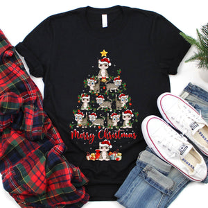 Xmas Lighting Cat Merry Christmas Tree T-Shirt for Men Women Girl Kids