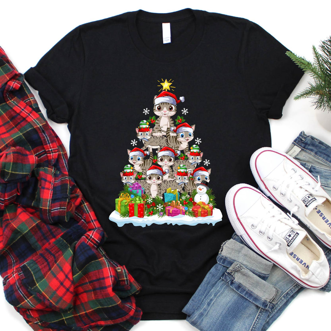 Cats Animal Christmas Tree Cats Xmas T-Shirt for Men Women Girls Kids