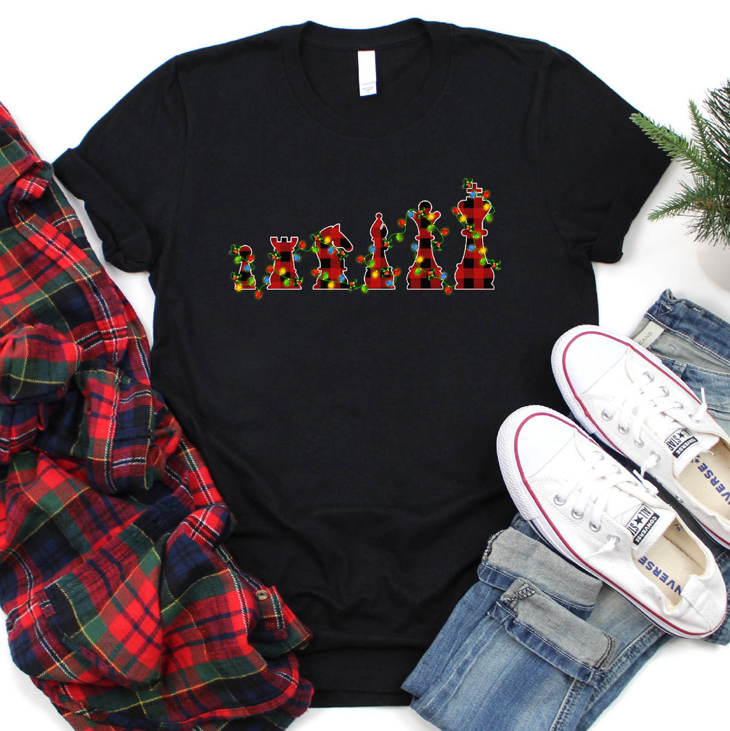 Chess Christmas Lighting Pajama Shirt Rad Plaid Chess Xmas T-Shirt