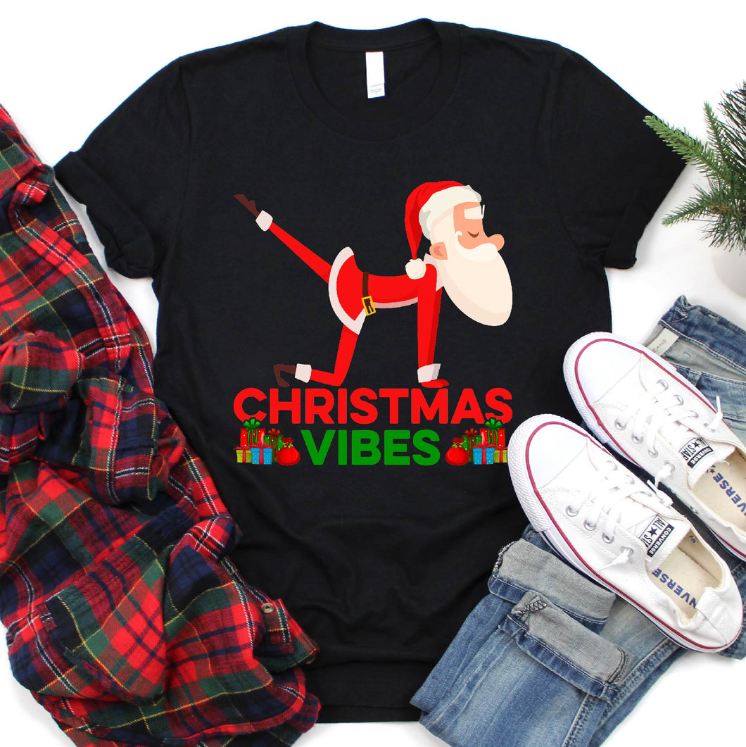 Christmas Vibes Santa Yoga Shirt Funny Santa Yoga Xmas T-Shirt