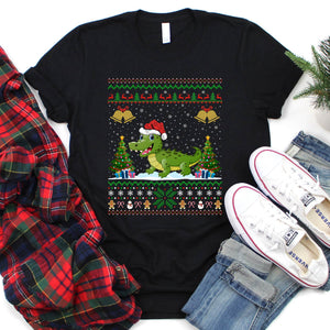 Crocodile Lover Xmas Gift Santa Hat Ugly Crocodile Christmas T-Shirt