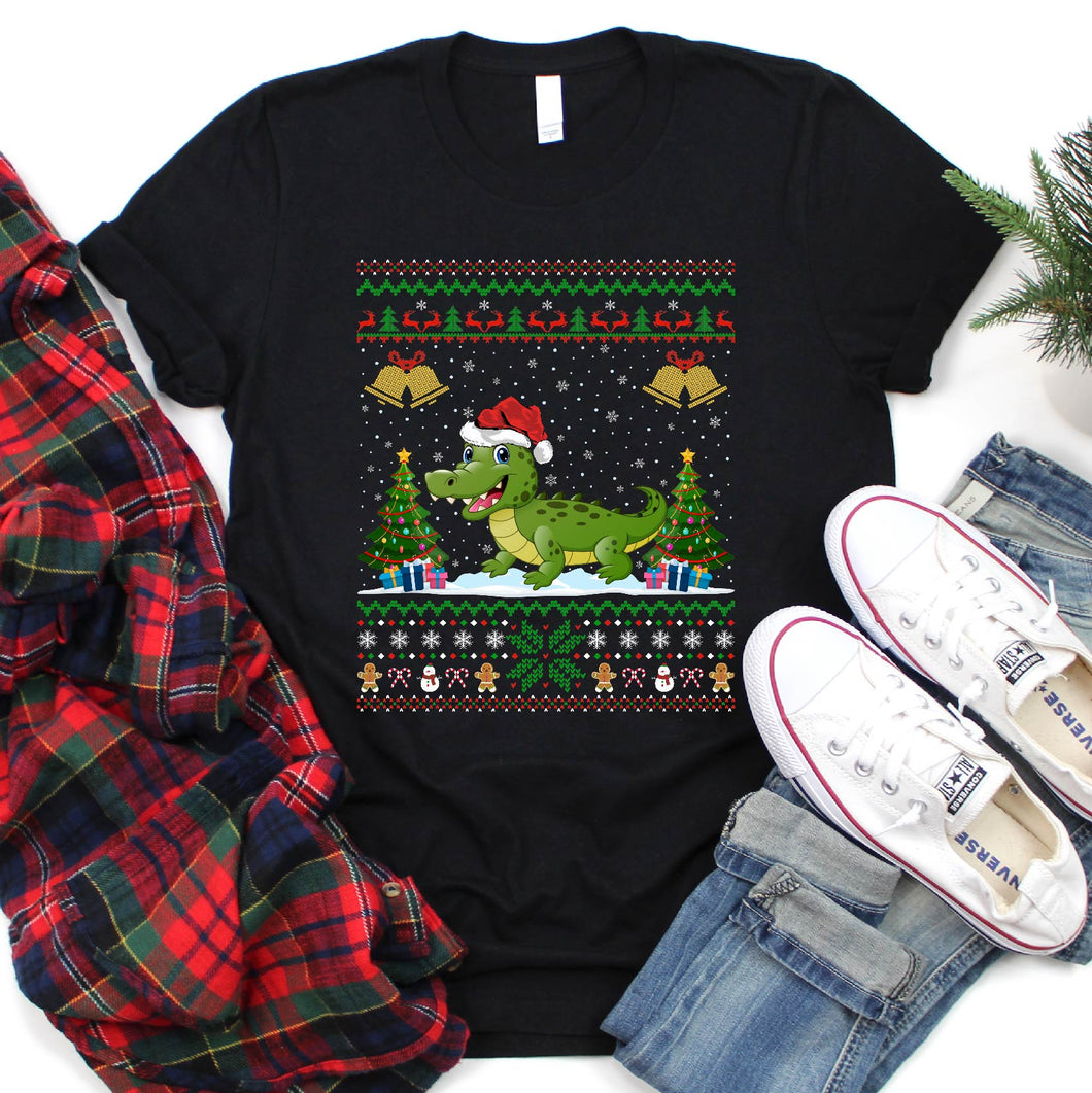 Crocodile Lover Xmas Gift Santa Hat Ugly Crocodile Christmas T-Shirt