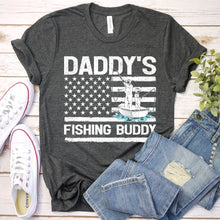Load image into Gallery viewer, Men&#39;s Daddy&#39;s Fishing Buddy American Flag Father&#39;s Day T-Shirt
