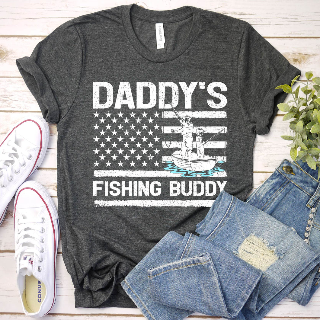 Men's Daddy's Fishing Buddy American Flag Father's Day T-Shirt