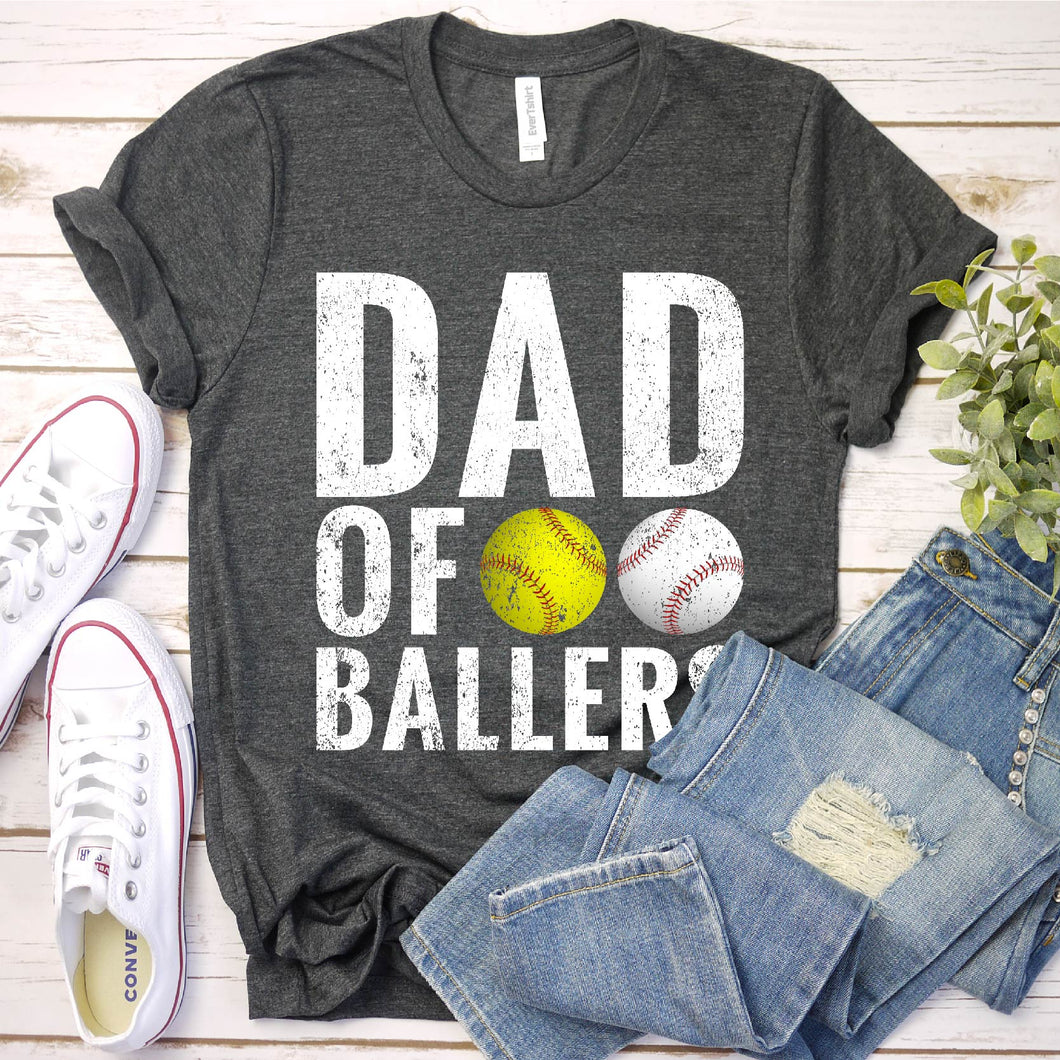 Dad Of Ballers Funny Daddy Of Baseball Softball Player Fathers Day T-Shirt