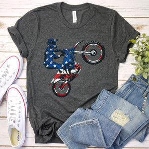 Dirt Bike American Flag Shirt Motocross 4th of July T-shirt