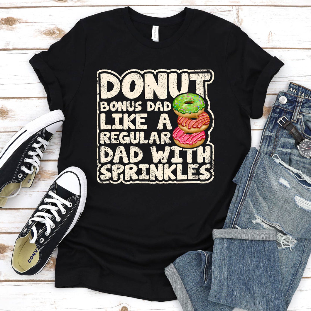 Men's Funny Donut Bonus Dad Like A Regular Dad Donuts Father's Day T-Shirt