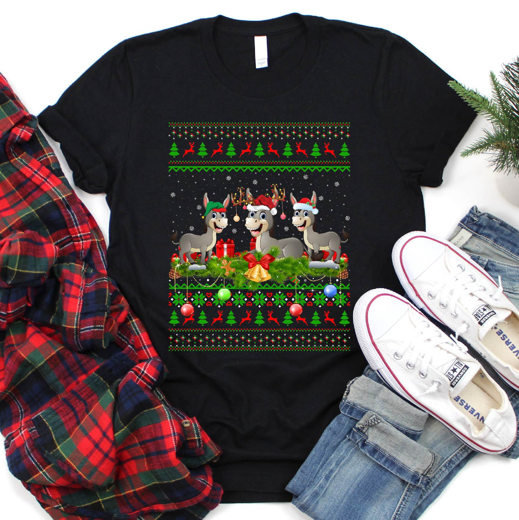 Donkey Lover Xmas Lighting Santa Ugly Donkey Christmas T-Shirt