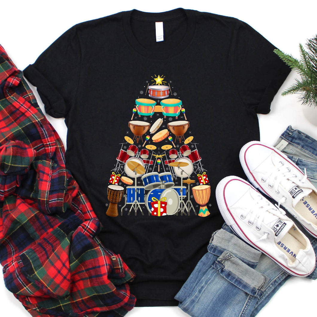 Drum Kit Christmas Tree Drum Kit Xmas T-Shirt for Men Women Girls Kids