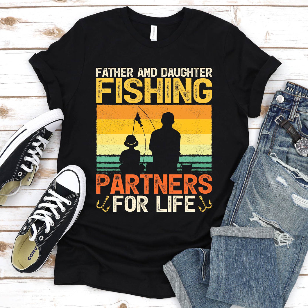 Father & Daughter Fishing Partners For Life Vintage Fisherman Fathers Day T-shirt