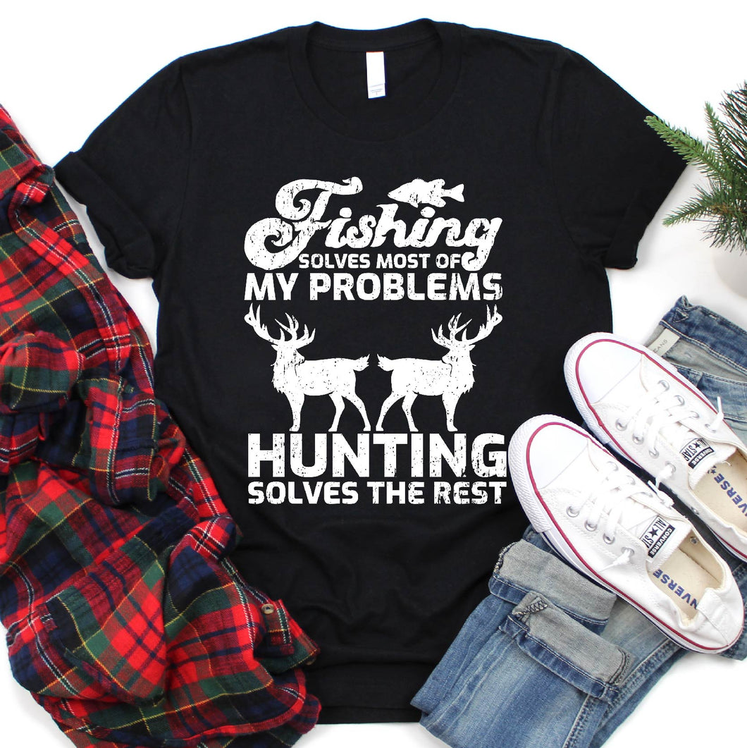 Fishing Solves Most Of My Problems Hunting Fishing Christmas T-Shirt