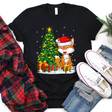 Load image into Gallery viewer, Fox Xmas Lighting Santa Hat Fox Christmas Tree T-Shirt

