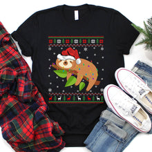 Load image into Gallery viewer, Ugly Sloth Lover Xmas Funny Lighting Santa Hat Sloth Christmas T-Shirt
