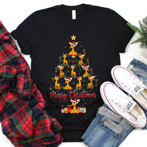 Xmas Lighting Giraffe Merry Christmas Tree T-Shirt for Men Women Girl Kids