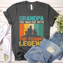 Load image into Gallery viewer, Grandpa The Man The Myth The Fishing Legend Fishing Grandpa Fathers Day Vintage T-shirt
