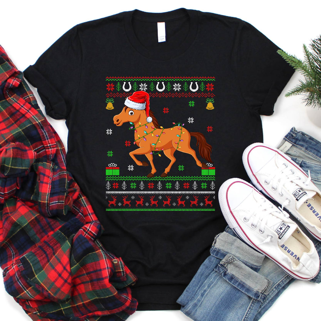 Horse Ugly Christmas Lighting Sweater Funny Santa Horse Xmas T-Shirt