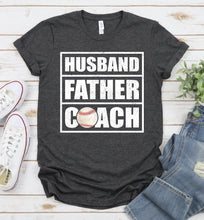 Load image into Gallery viewer, Husband Father Coach Vintage Baseball Coach Fathers Day T-shirt
