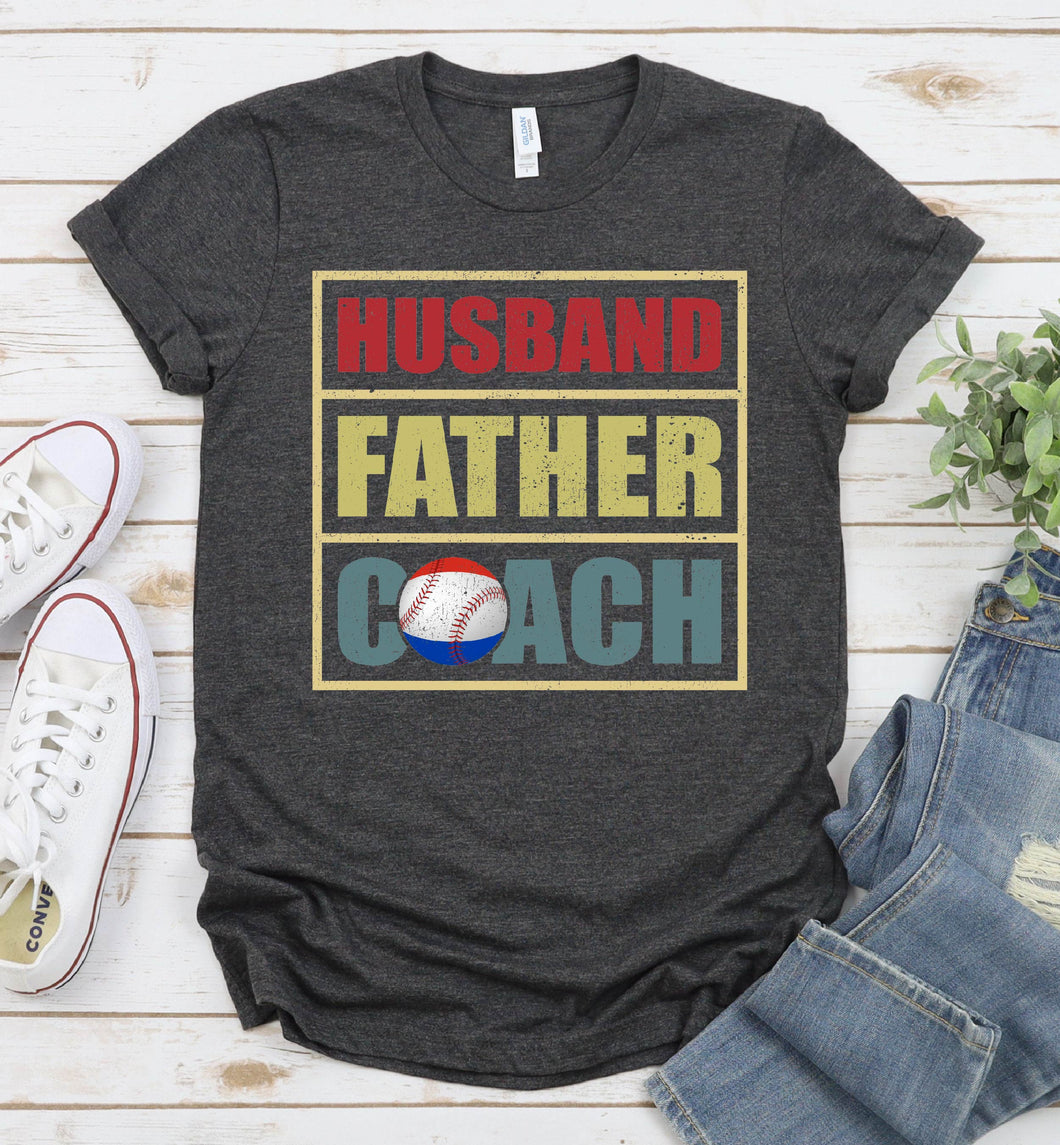 Vintage Husband Father Coach Softball Coach Fathers Day T-shirt