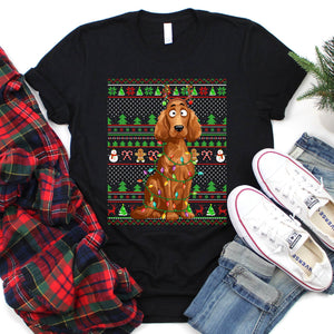 Irish Setter Dog Lover Ugly Xmas Santa Hat Irish Setter Christmas T-Shirt