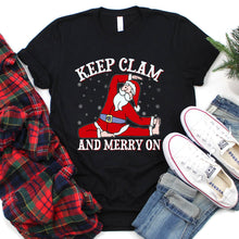 Load image into Gallery viewer, Keep Clam and Merry On Yoga Shirt Funny Santa Yoga Christmas T-Shirt
