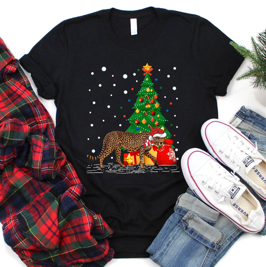 Leopard Lover Xmas Lighting Tree Leopard Christmas T-Shirt