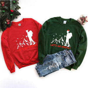 Let’s Go Hiking Xmas Shirt Santa Hiking Christmas T-Shirt