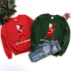 Xmas Let’s Go Hiking Shirt Funny Santa Hiking Christmas T-Shirt