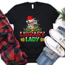 Load image into Gallery viewer, Library Lady Lighting Xmas Shirt Librarian Christmas T-Shirt
