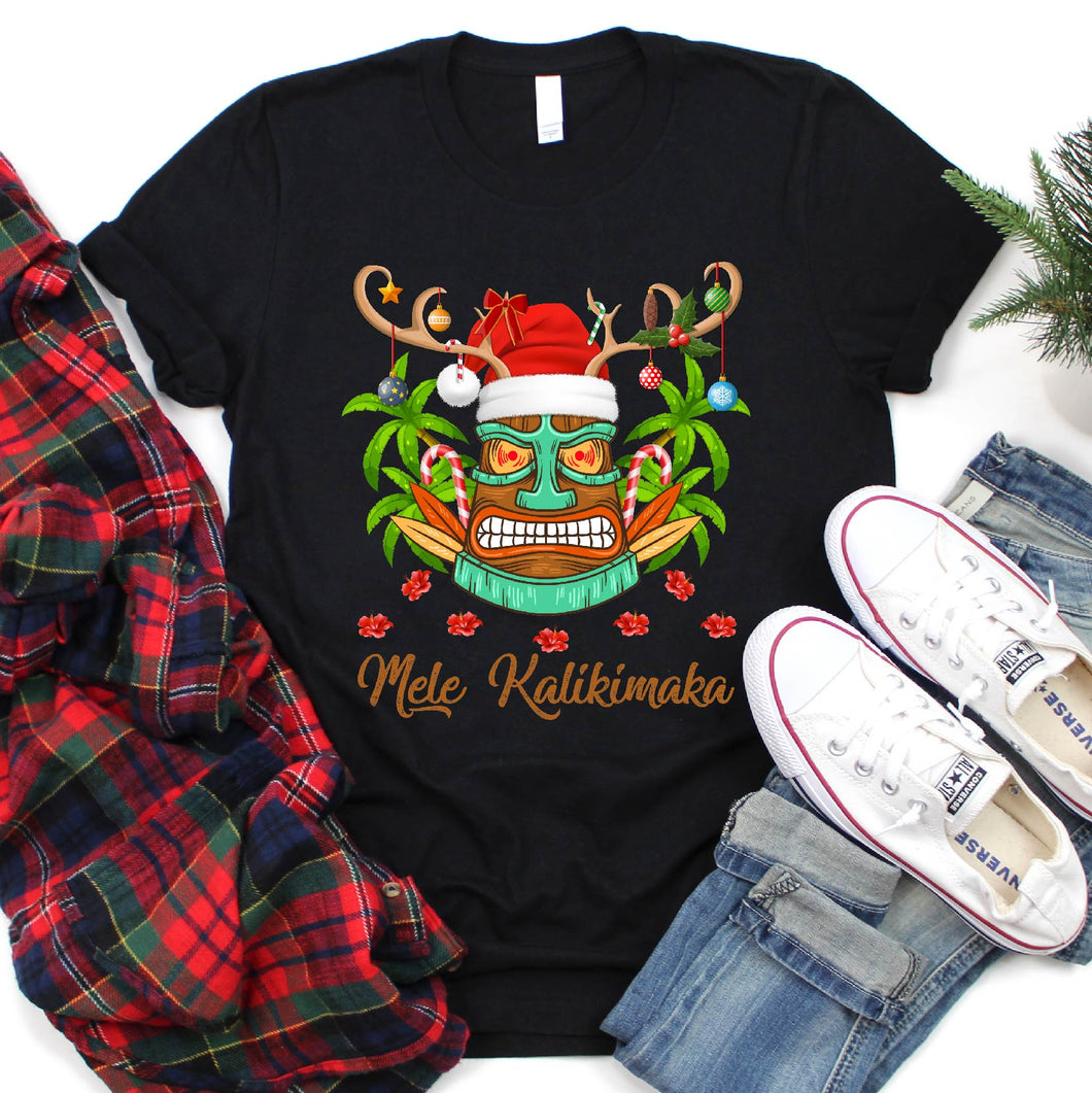 Merry Christmas Hawaiian Tiki Reindeer Mele Kalikimaka Xmas T-Shirt