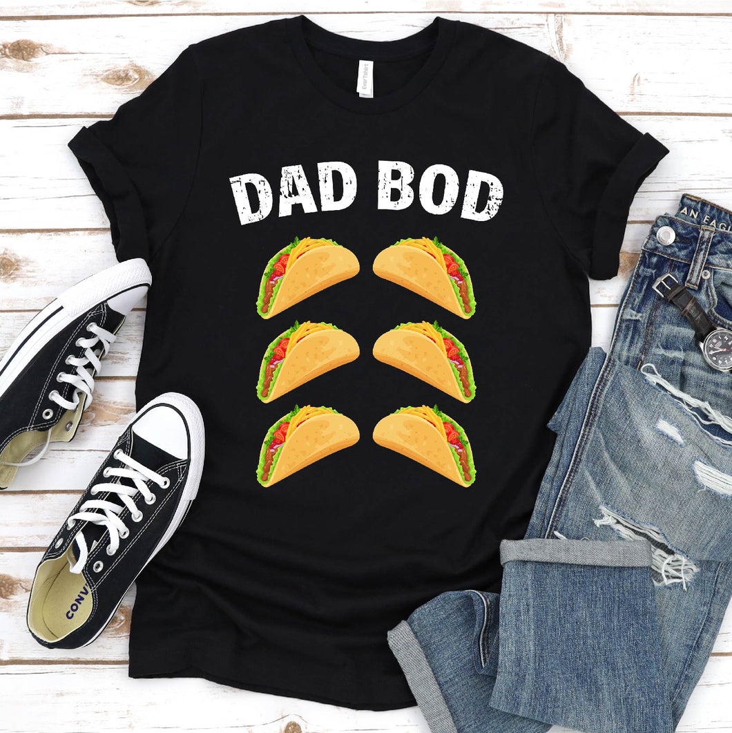 Mens Dad Bod T-Shirt. Funny Taco Six Pack ABS Daddy Gym Gift Fathers Day Tee