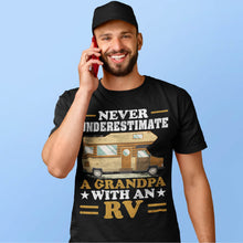 Load image into Gallery viewer, Mens Never Underestimate A Grandpa With An RV t-shirt Camper Gifts
