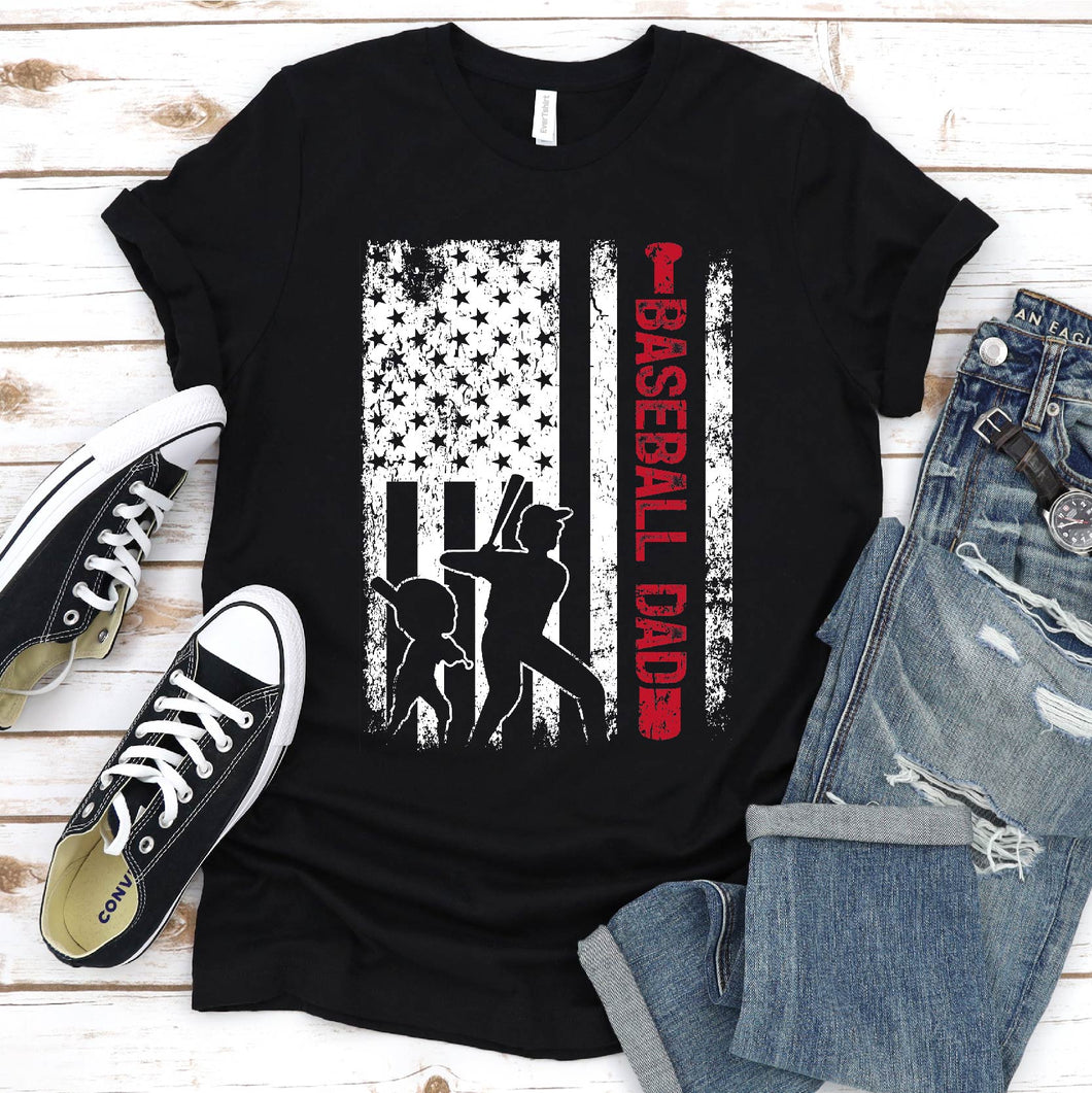 Men's Proud Baseball Dad American Flag Sports Father's Day T-Shirt