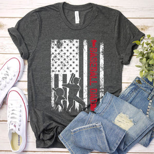 Men's Proud Baseball Dad American Flag Sports Father's Day T-Shirt