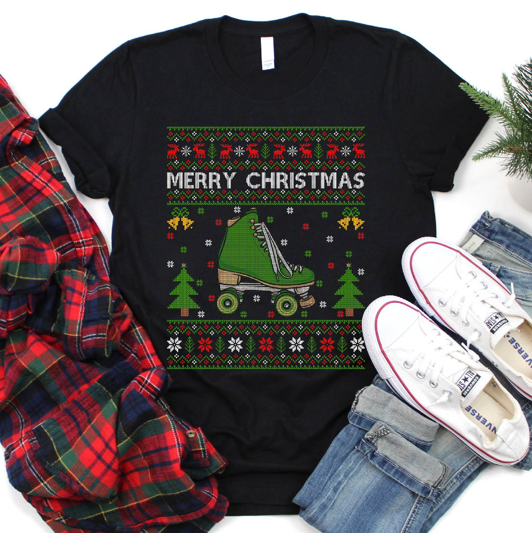 Merry Christmas Roller Skating Ugly Shirt Roller Skating Xmas T-Shirt