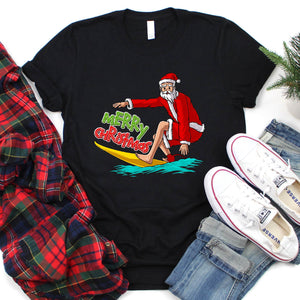 Merry Christmas Surfing Shirt Funny Santa Surfing Xmas T-Shirt