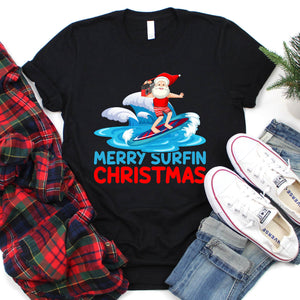 Merry Surfin Christmas Shirt Santa Surfing Xmas T-Shirt