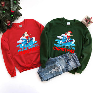 Merry Surfin Christmas Shirt Santa Surfing Xmas T-Shirt