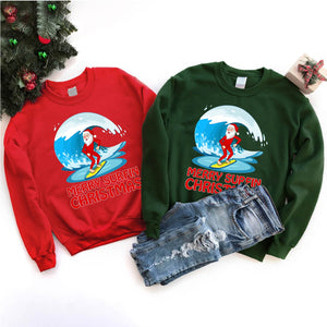 Funny Merry Surfin Christmas Shirt Santa Surfing Xmas T-Shirt