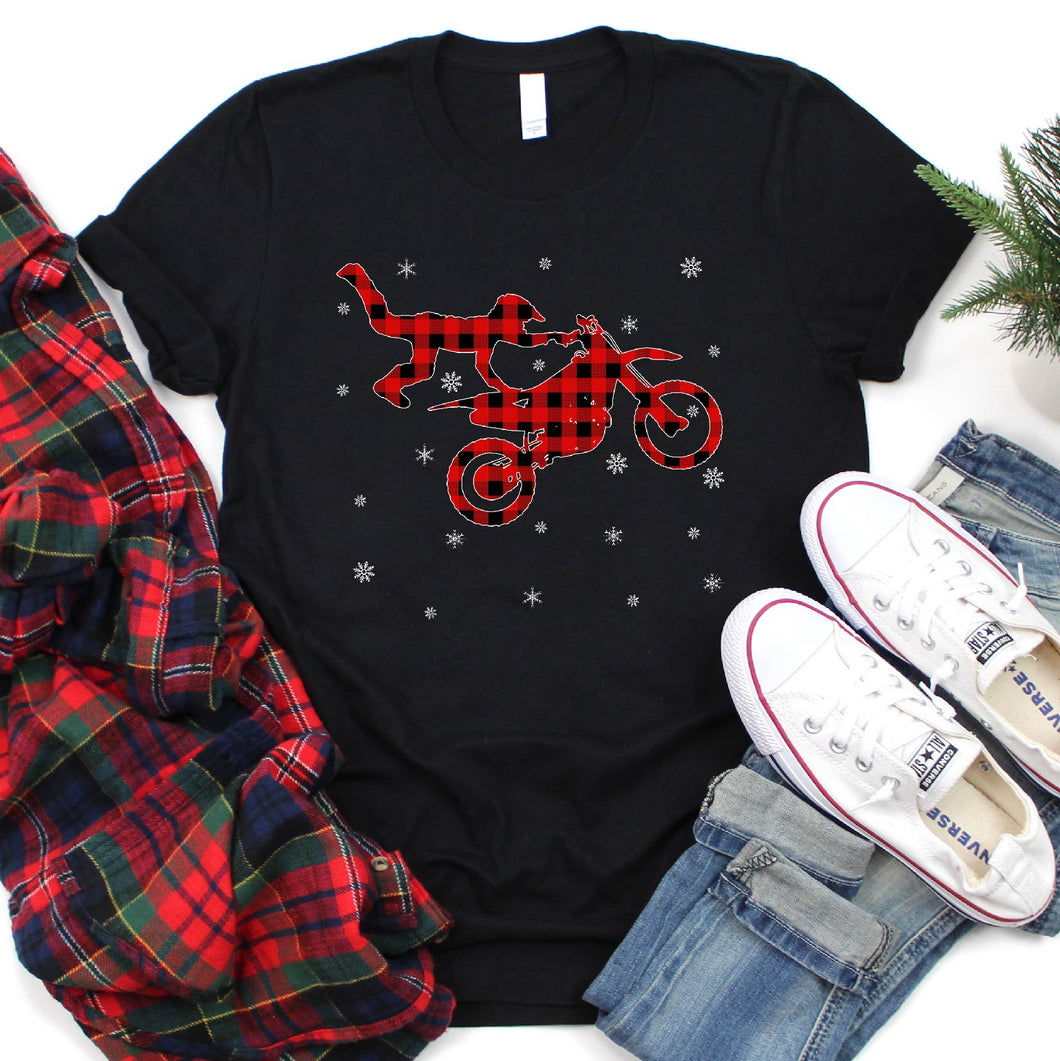 Matching Family Red Buffalo Plaid Motocross Christmas Pajama T-Shirt