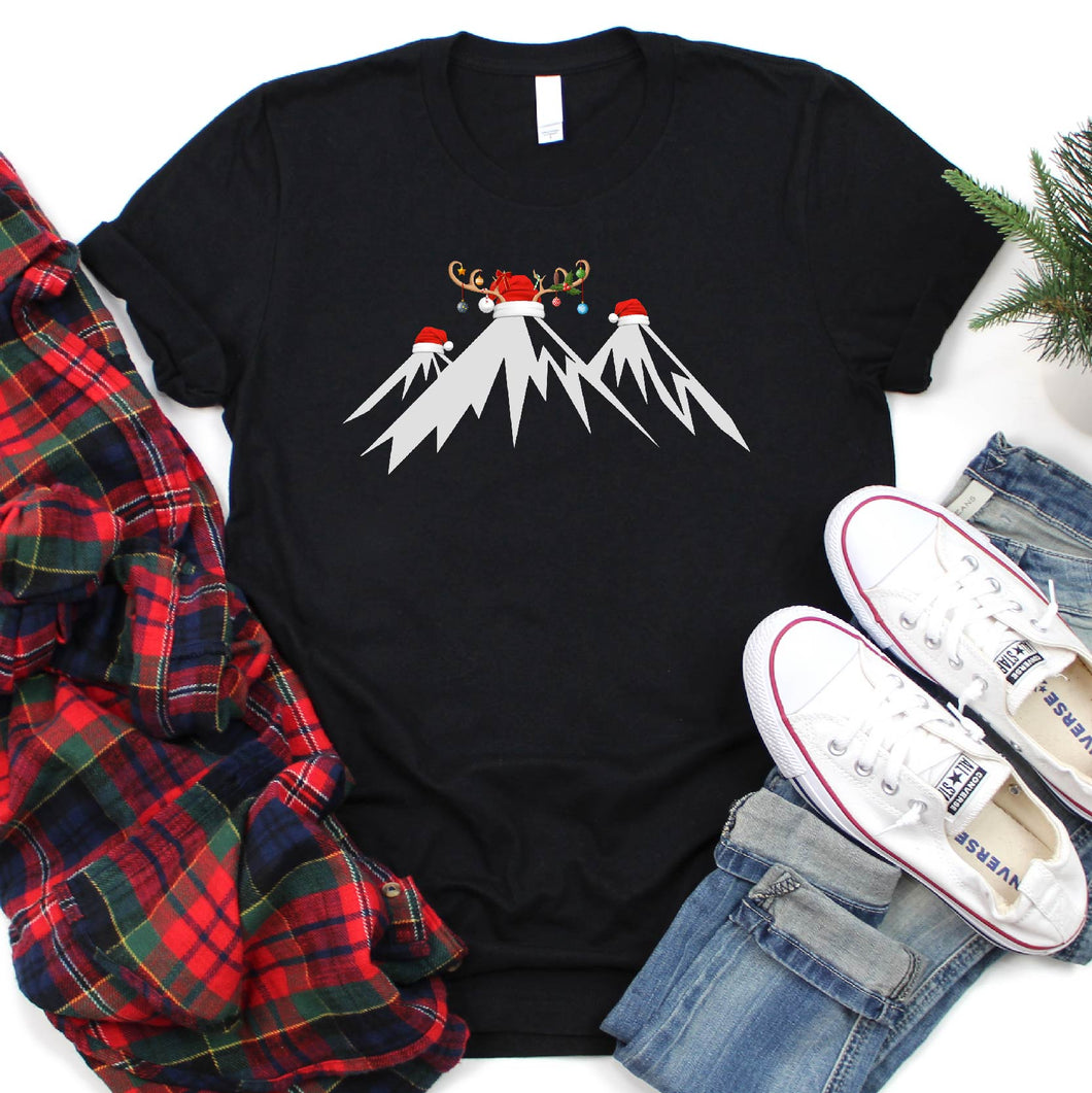 Santa Hat With Mountain Xmas Shirt Mountain Christmas T-Shirt