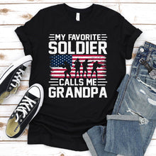 Load image into Gallery viewer, Mens USA Flag My Soldier Calls Me Grandpa Army Father&#39;s Day T-Shirt
